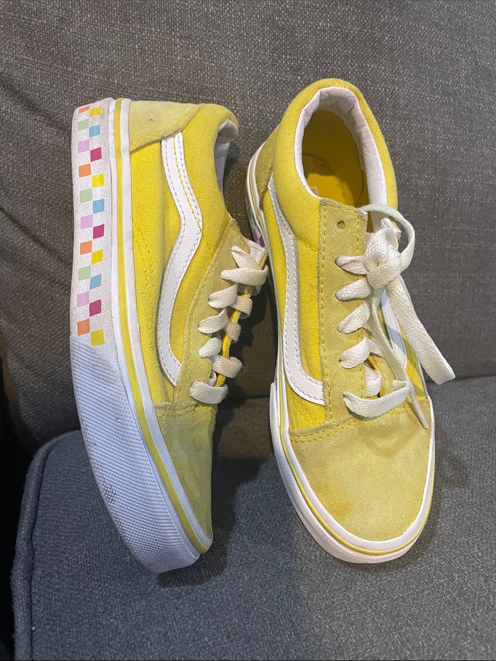 Vans Old School Yellow Low-Top Suede Sneakers with White Stripe and Checker